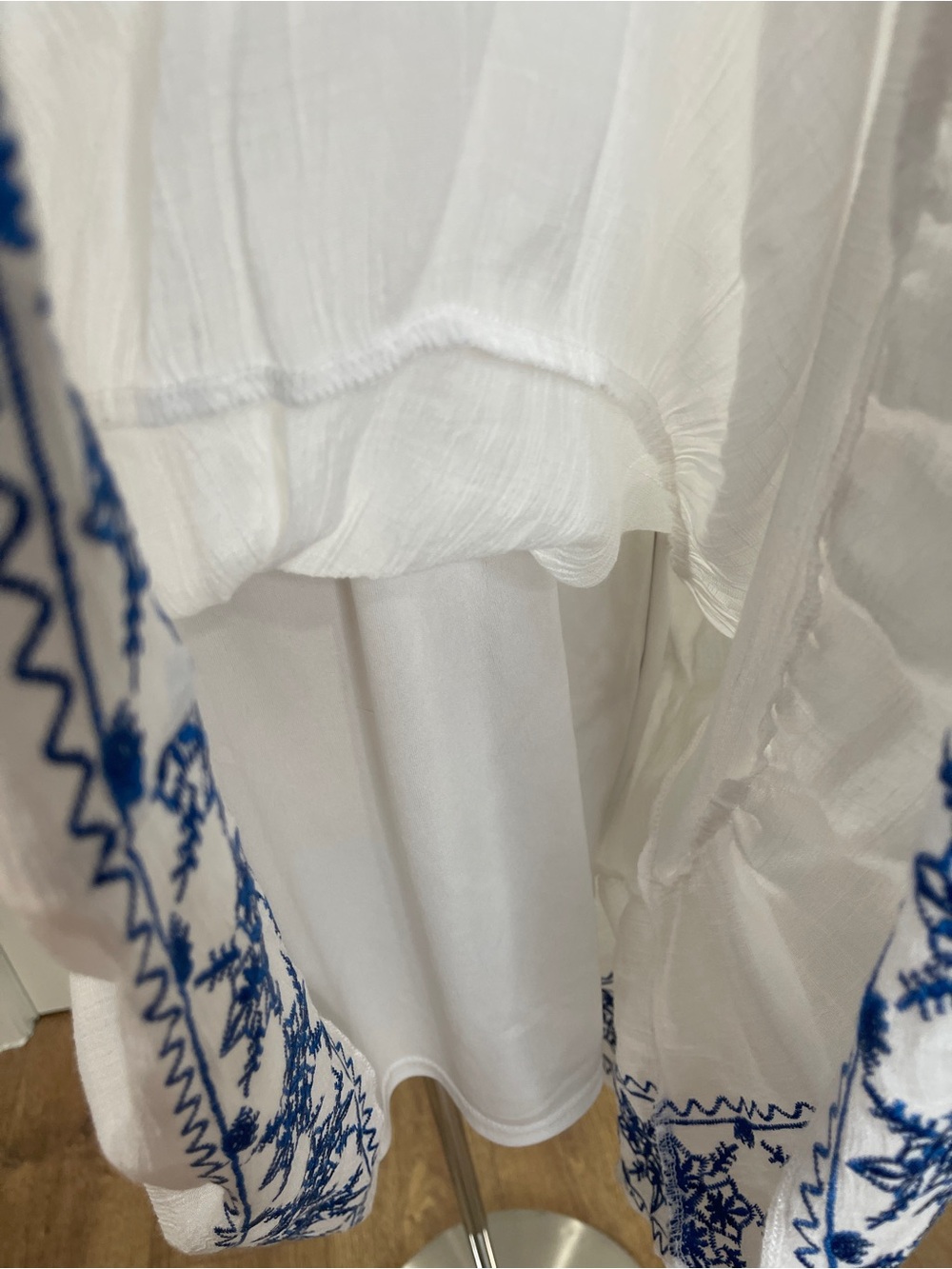 White Midi Dress with Blue Embroidered Trim - Picture 4 of 5